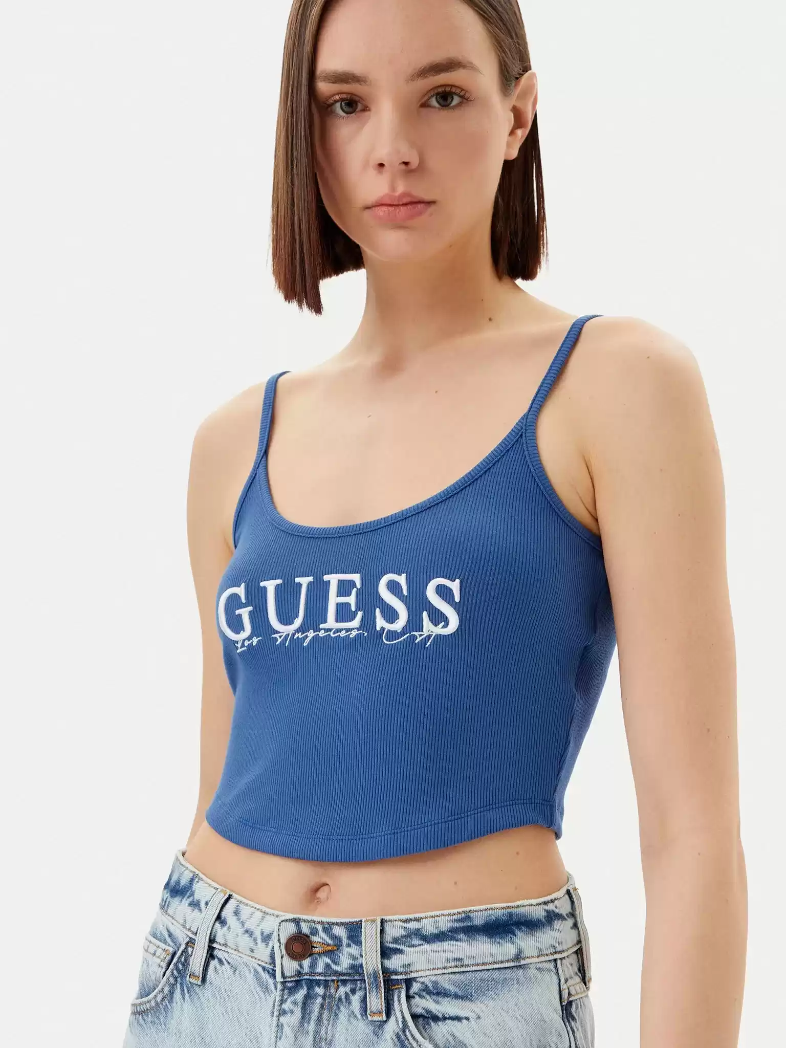 Guess Kadın Mavi Sunflower Ribana Bluz