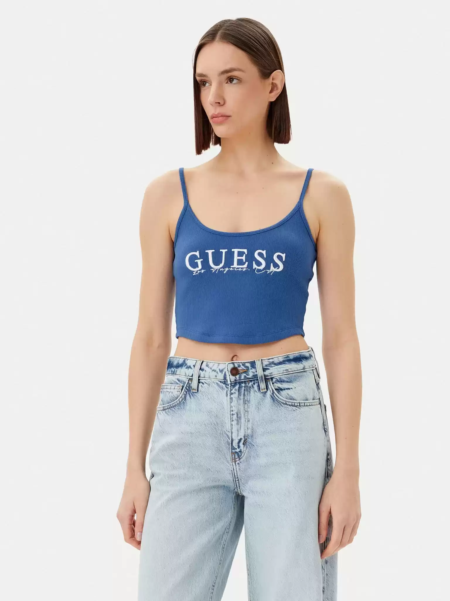 Guess Kadın Mavi Sunflower Ribana Bluz