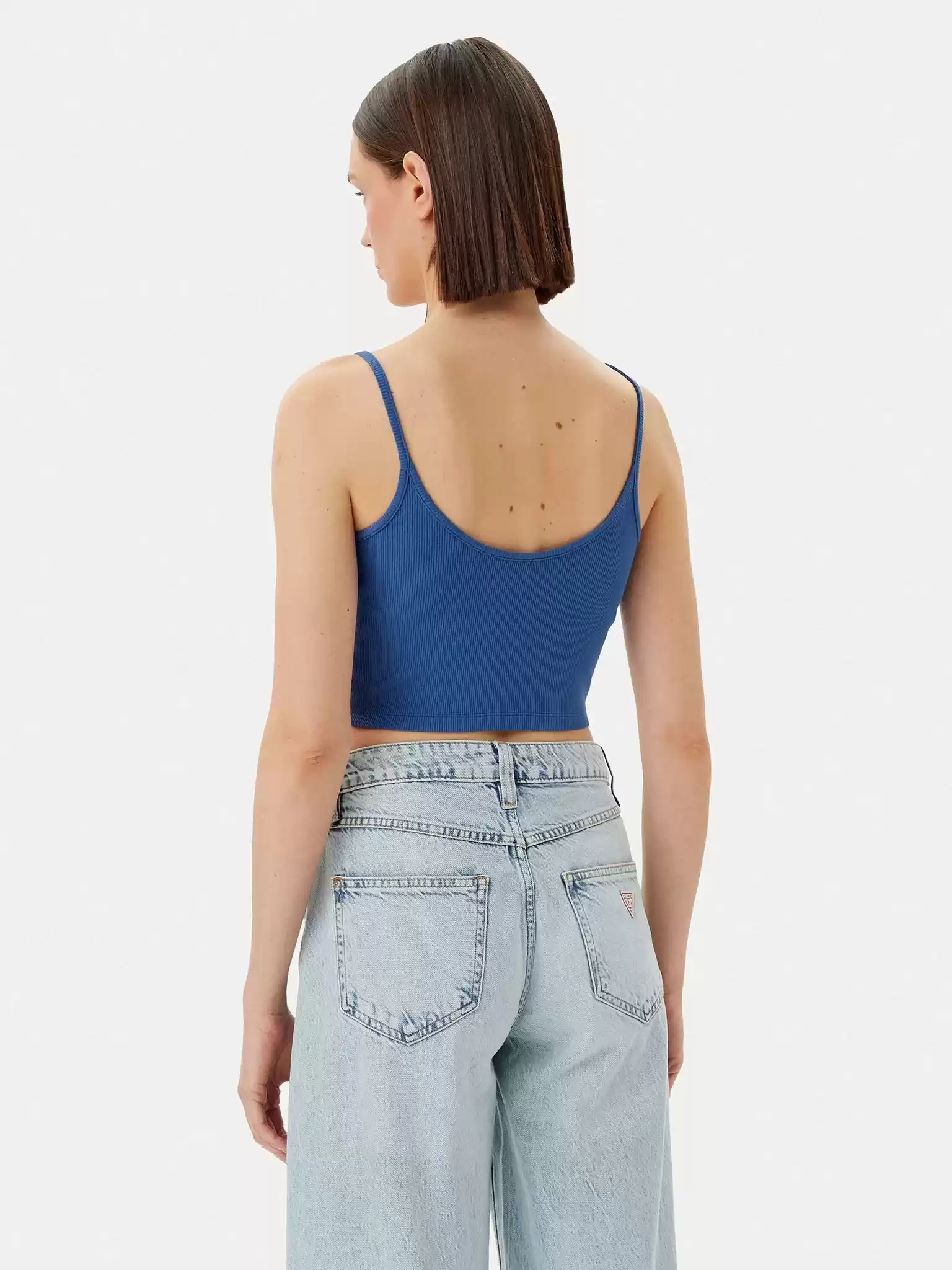 Guess Kadın Mavi Sunflower Ribana Bluz
