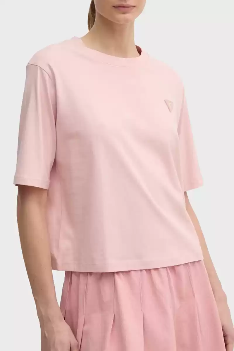 Guess Kadın Pembe Logolu T-Shirt
