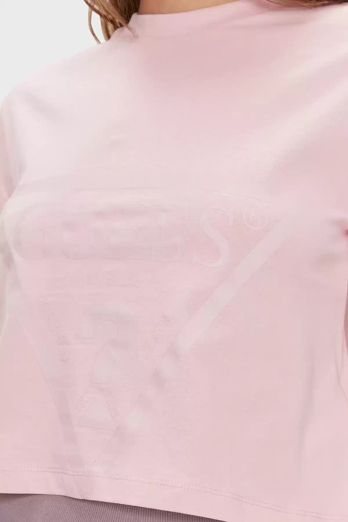 Guess Kadın Pembe Logolu T-Shirt