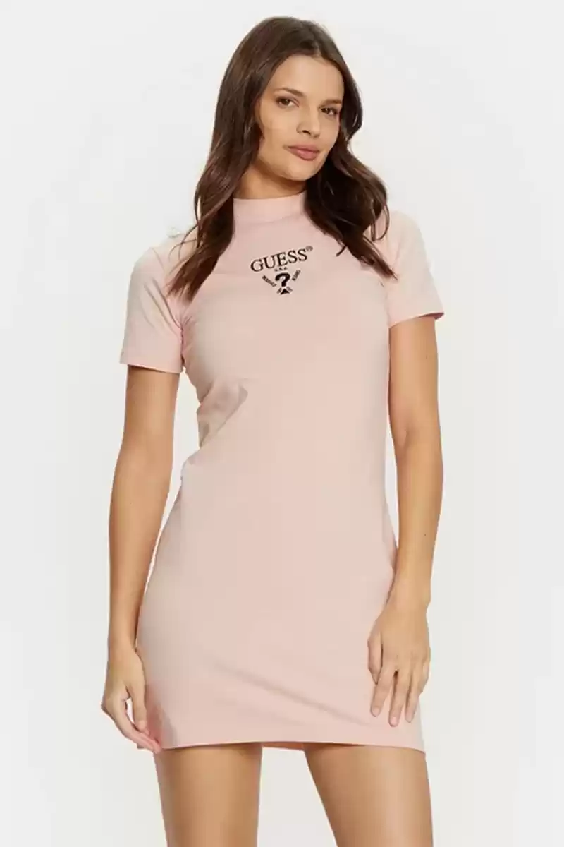 Guess Kadın Logolu Stretch Pembe Mini Elbise