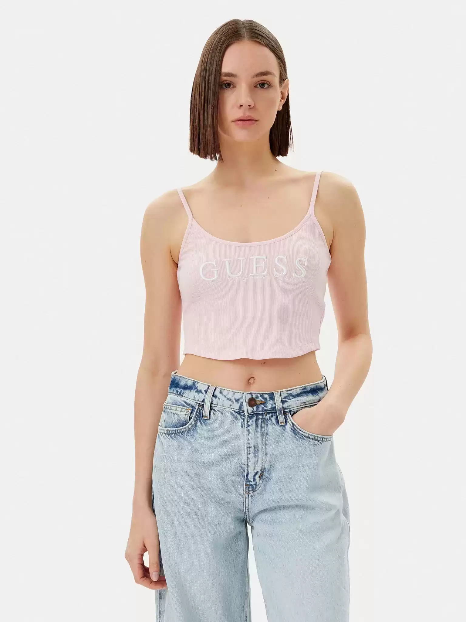 Guess Kadın Pembe Sunflower Ribana Bluz