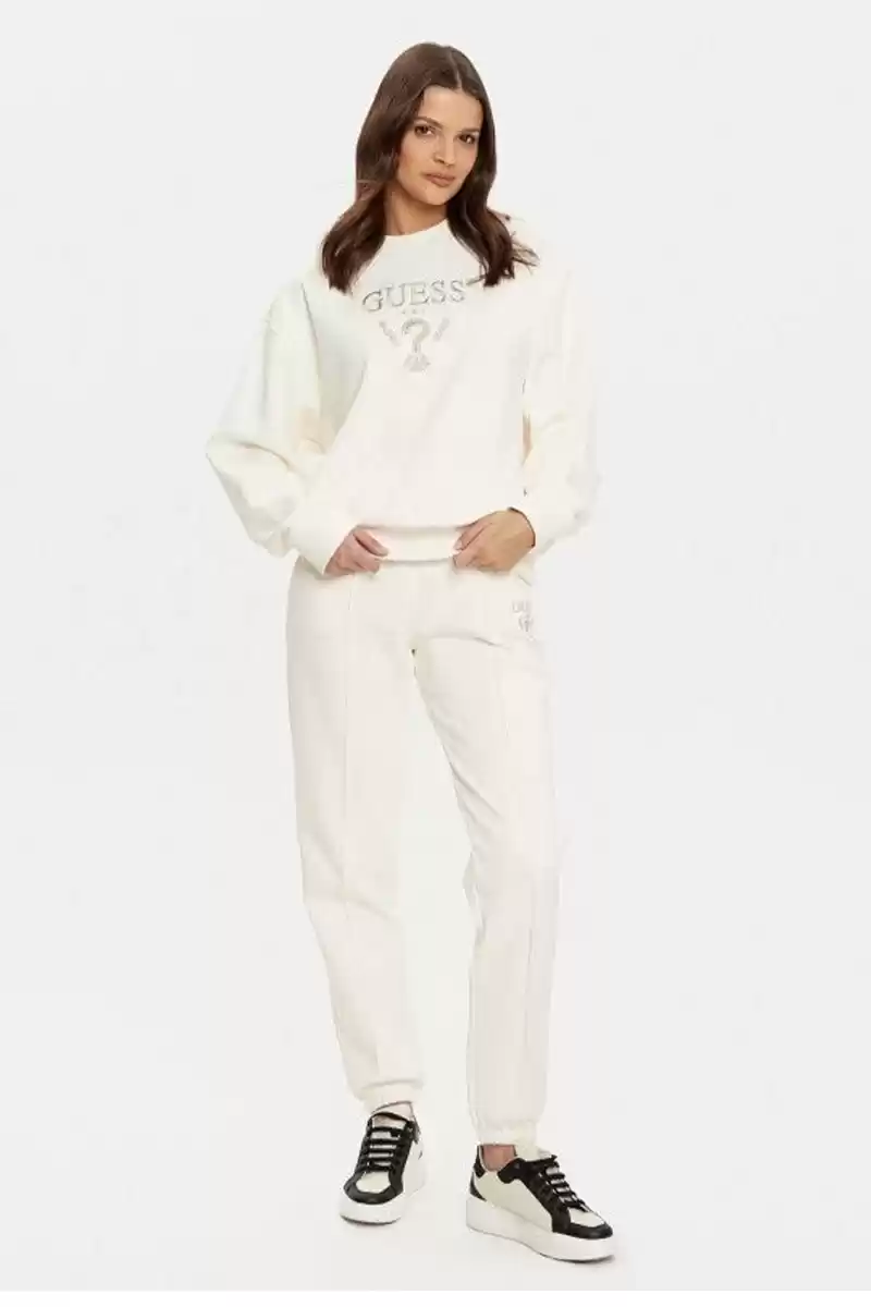 Guess Kadın Roberta Logolu Krem Sweatshirt