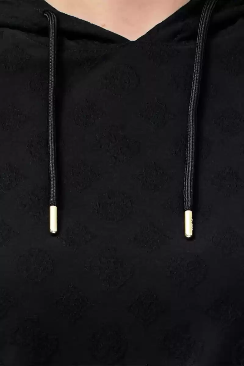 Guess Kadın Siyah 4G Logolu Kapşonlu Sweatshirt