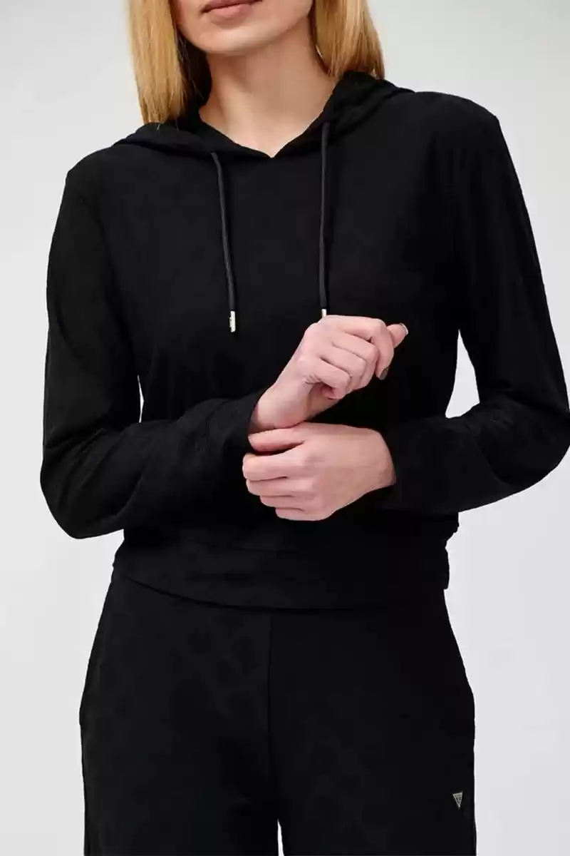 Guess Kadın Siyah 4G Logolu Kapşonlu Sweatshirt
