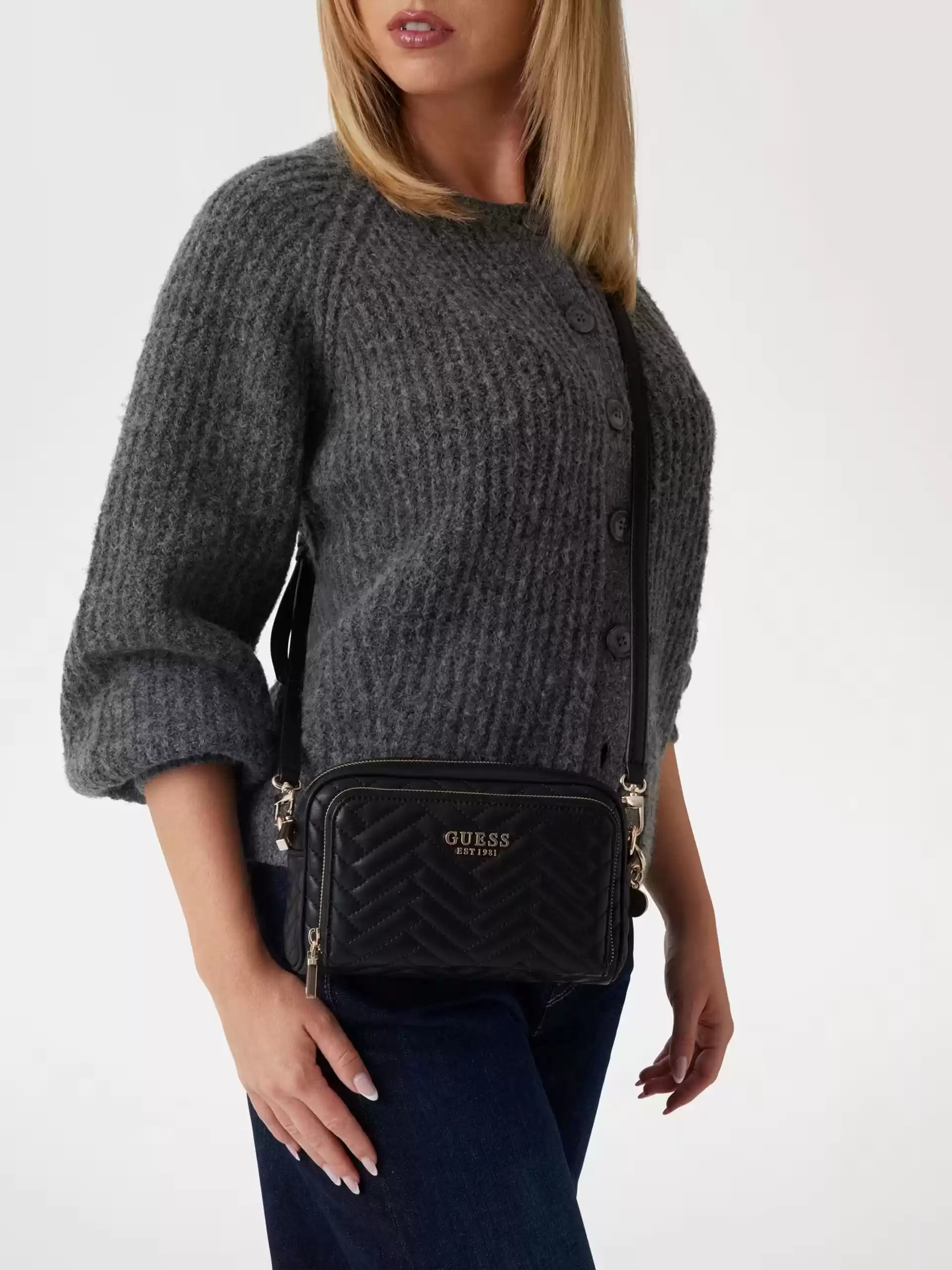 Guess Kadın Siyah Anning Kapitoneli Mini Çapraz Çanta