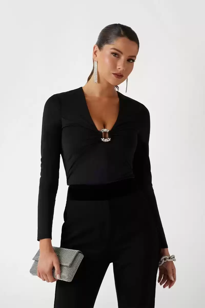 Guess Kadın Siyah Marciano Büzgülü Bluz