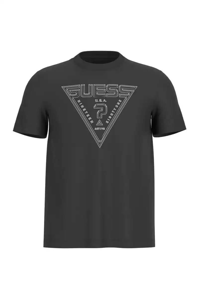 Guess Erkek Siyah 3D Üçgen Logolu T-Shirt