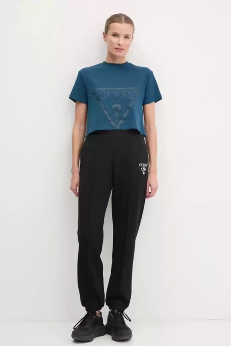 Guess Kadın Üçgen Logolu Mavi T-shirt