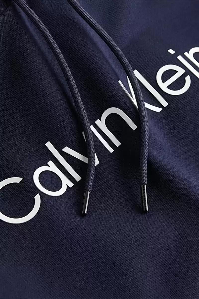 Calvin Klein Erkek Logolu Kapüşonlu Lacivert Sweatshirt