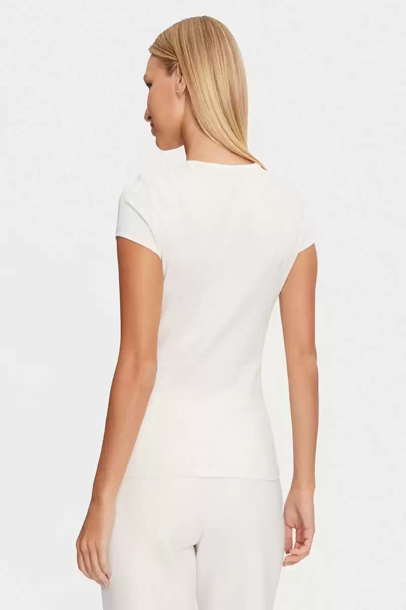 Guess Kadın Krem Logolu T-Shirt