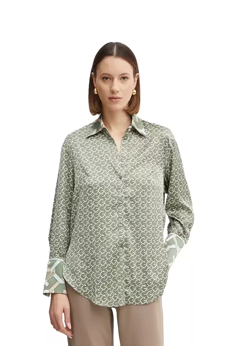 Guess Kadın Logo Baskılı Saten Gömlek