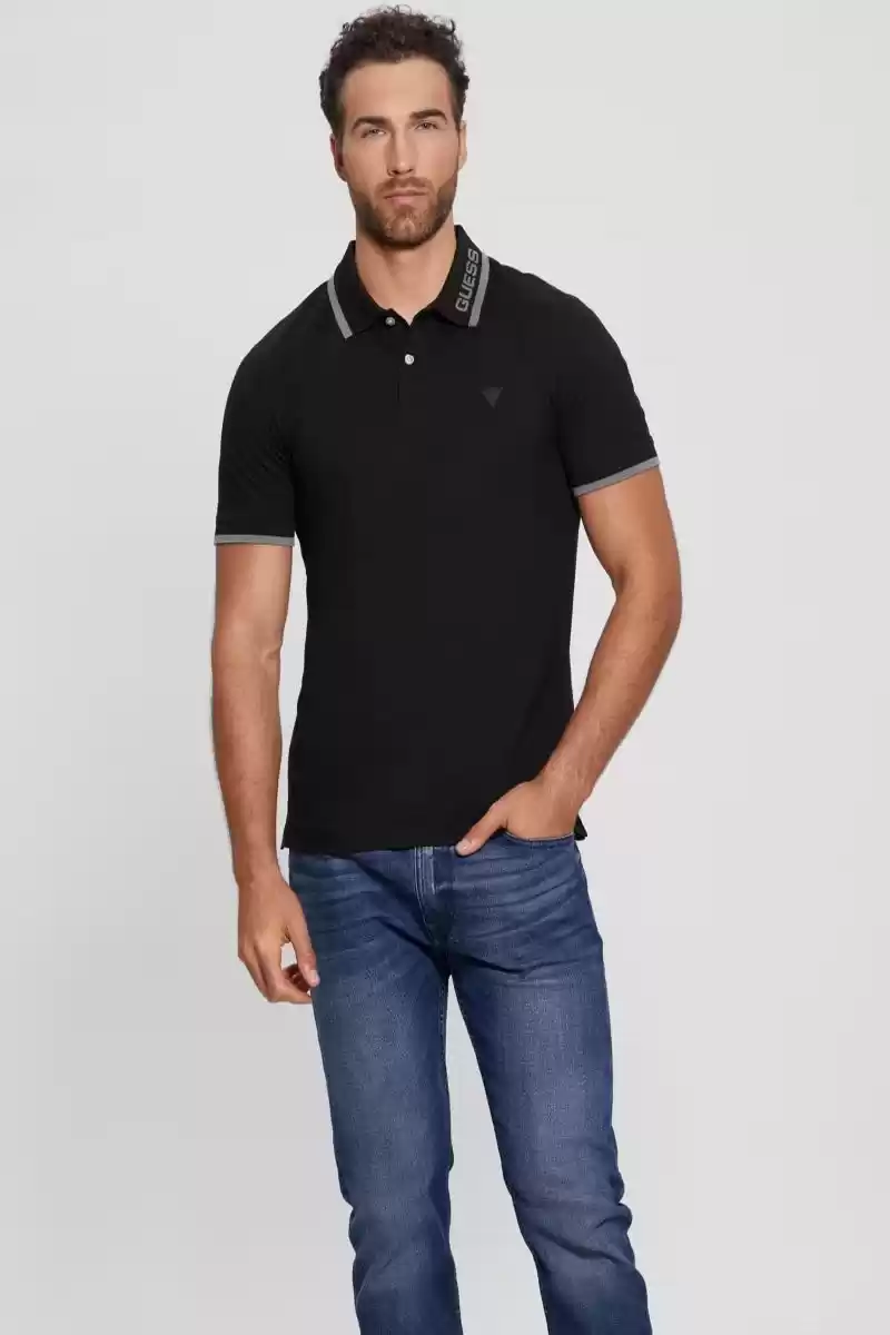 Guess Erkek Siyah Yarım Fermuarlı Polo T-Shirt