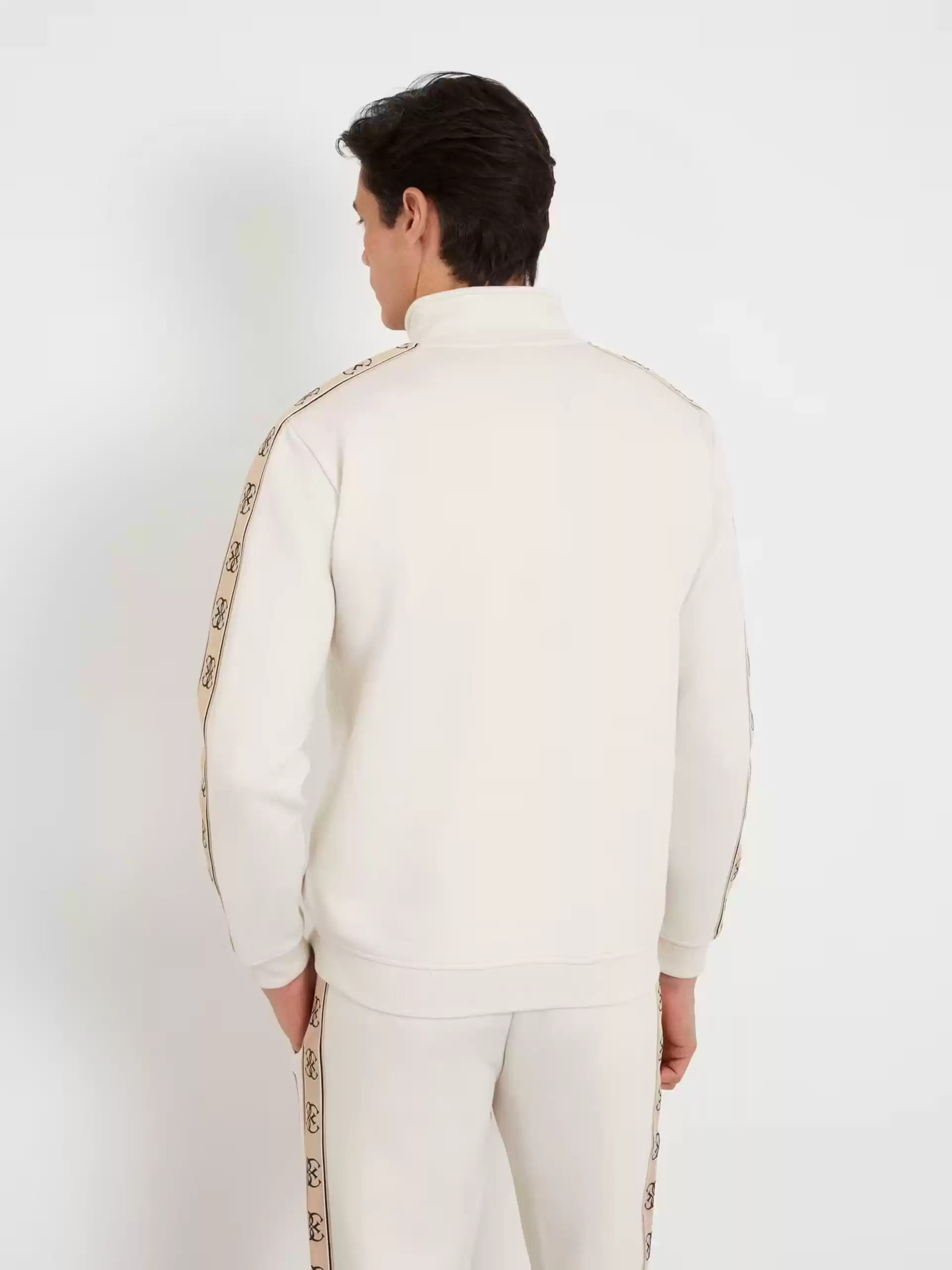 Guess Erkek Bej Yanları Logolu Fermuarlı Sweatshirt