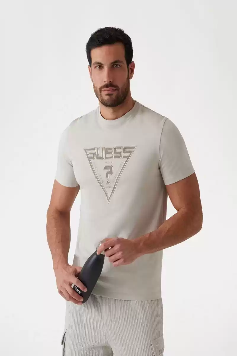 Guess Erkek Gri Üçgen Logolu Nakış İşlemeli T-Shirt