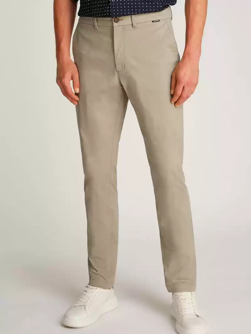 Calvin Klein Erkek  İnce Streç Twill Haki Chino Pantolon