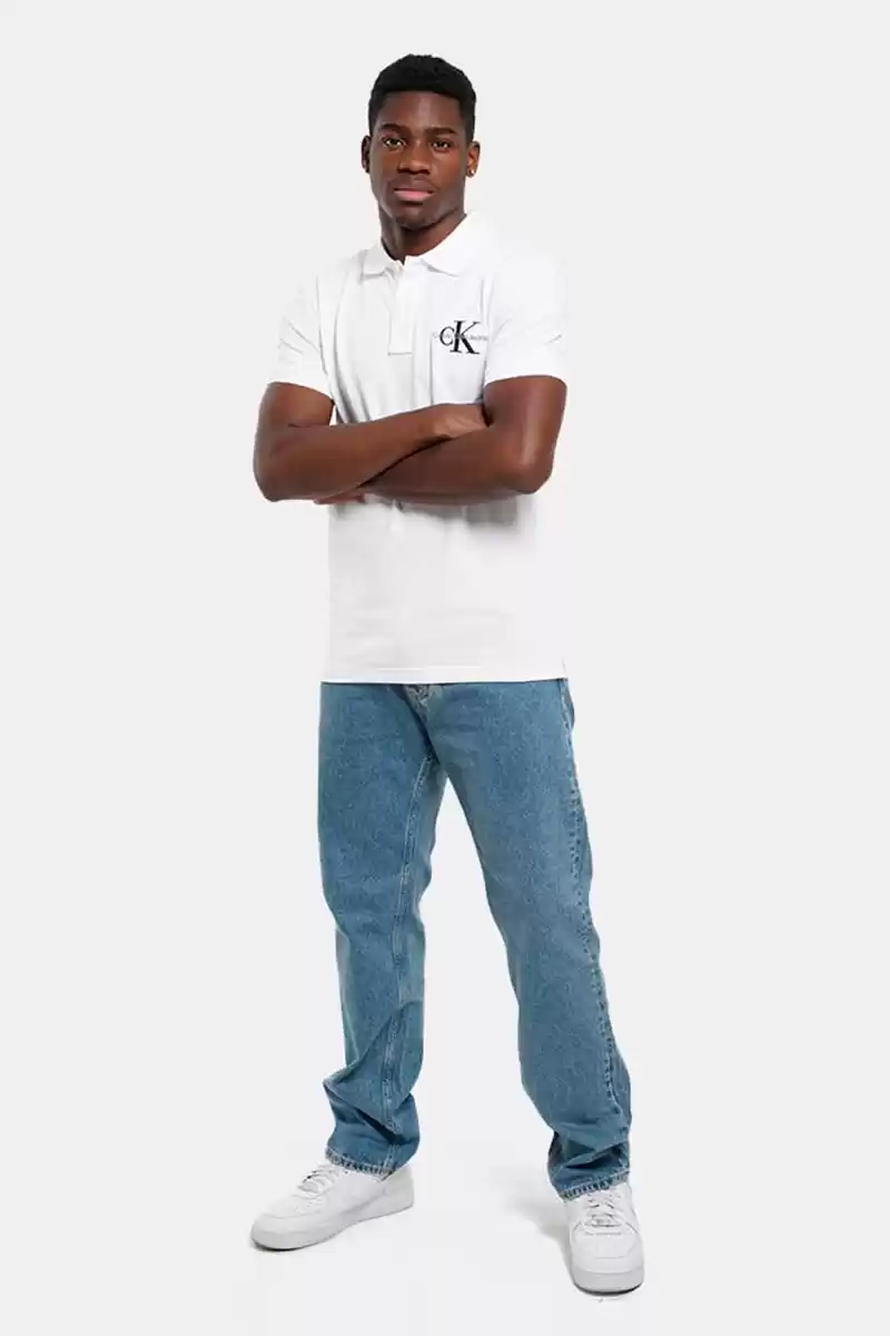Calvin Klein Erkek Monogram Polo Yaka Beyaz T-shirt
