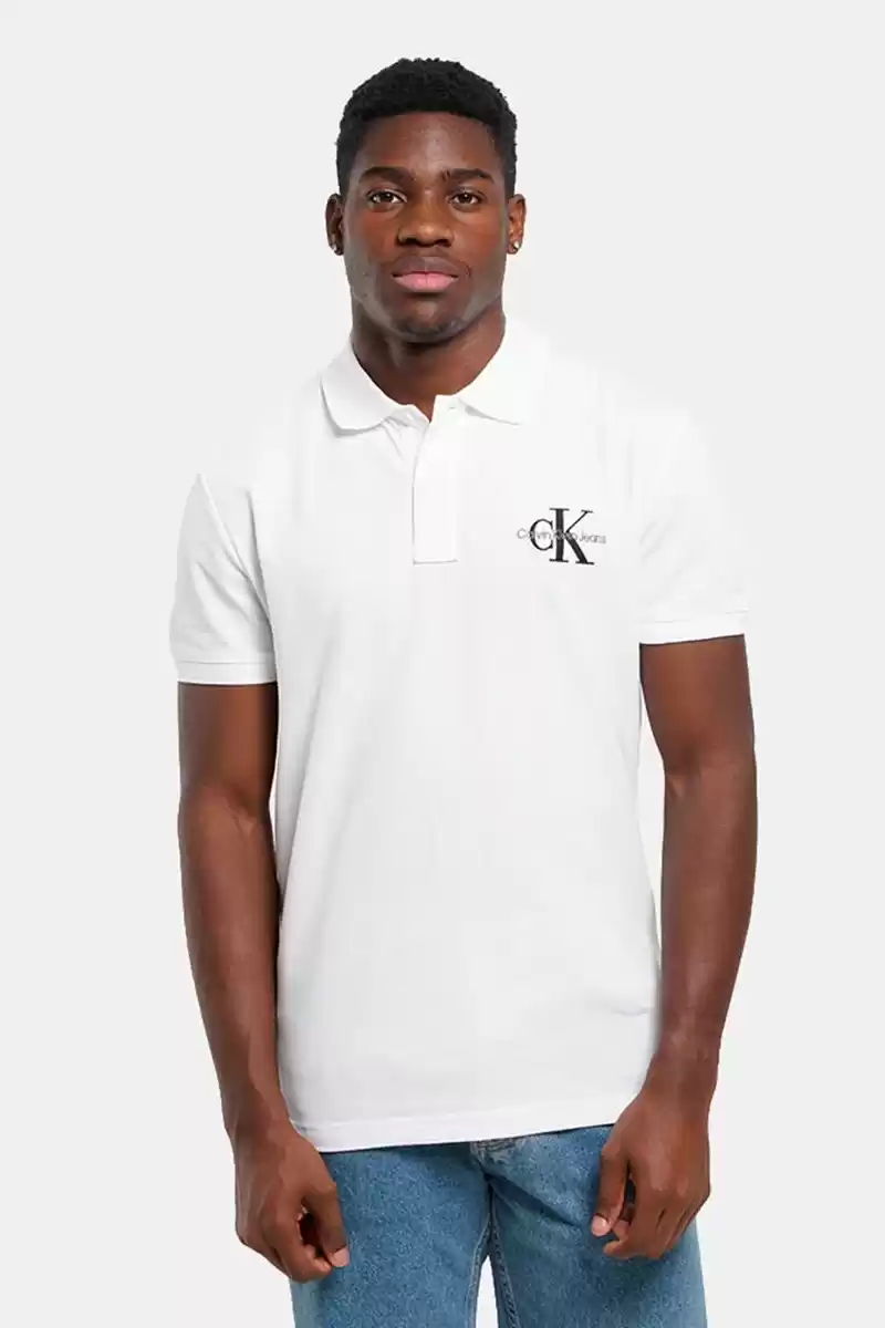 Calvin Klein Erkek Monogram Polo Yaka Beyaz T-shirt