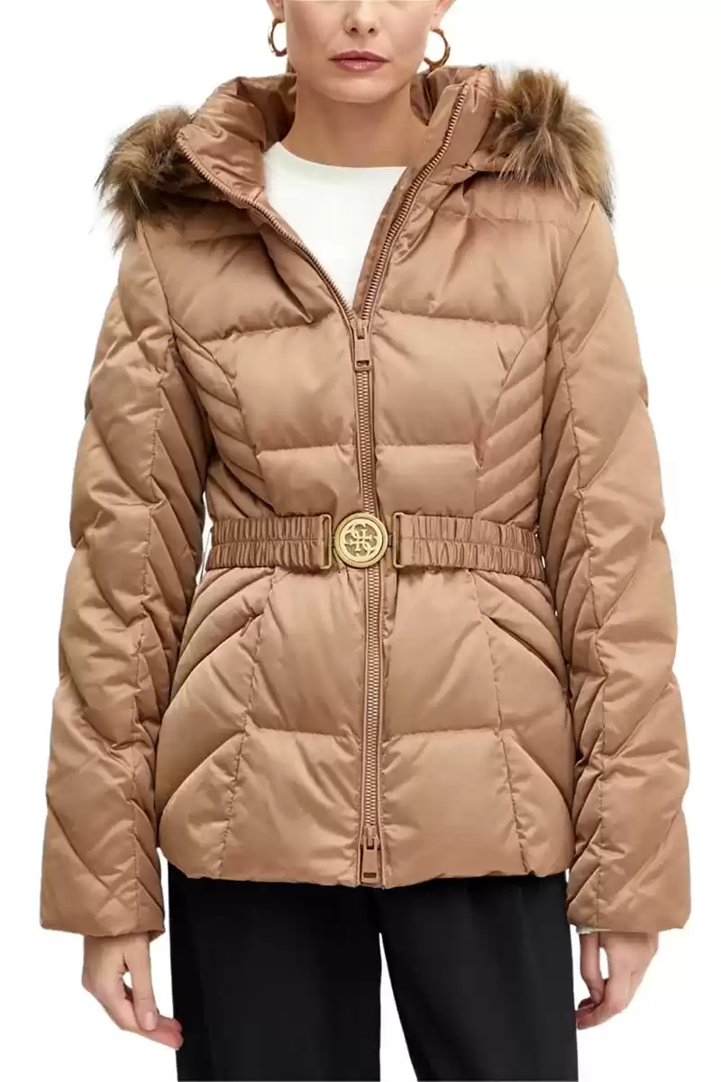 Guess Kadın Olga Kürk Yakalı Krem Mont