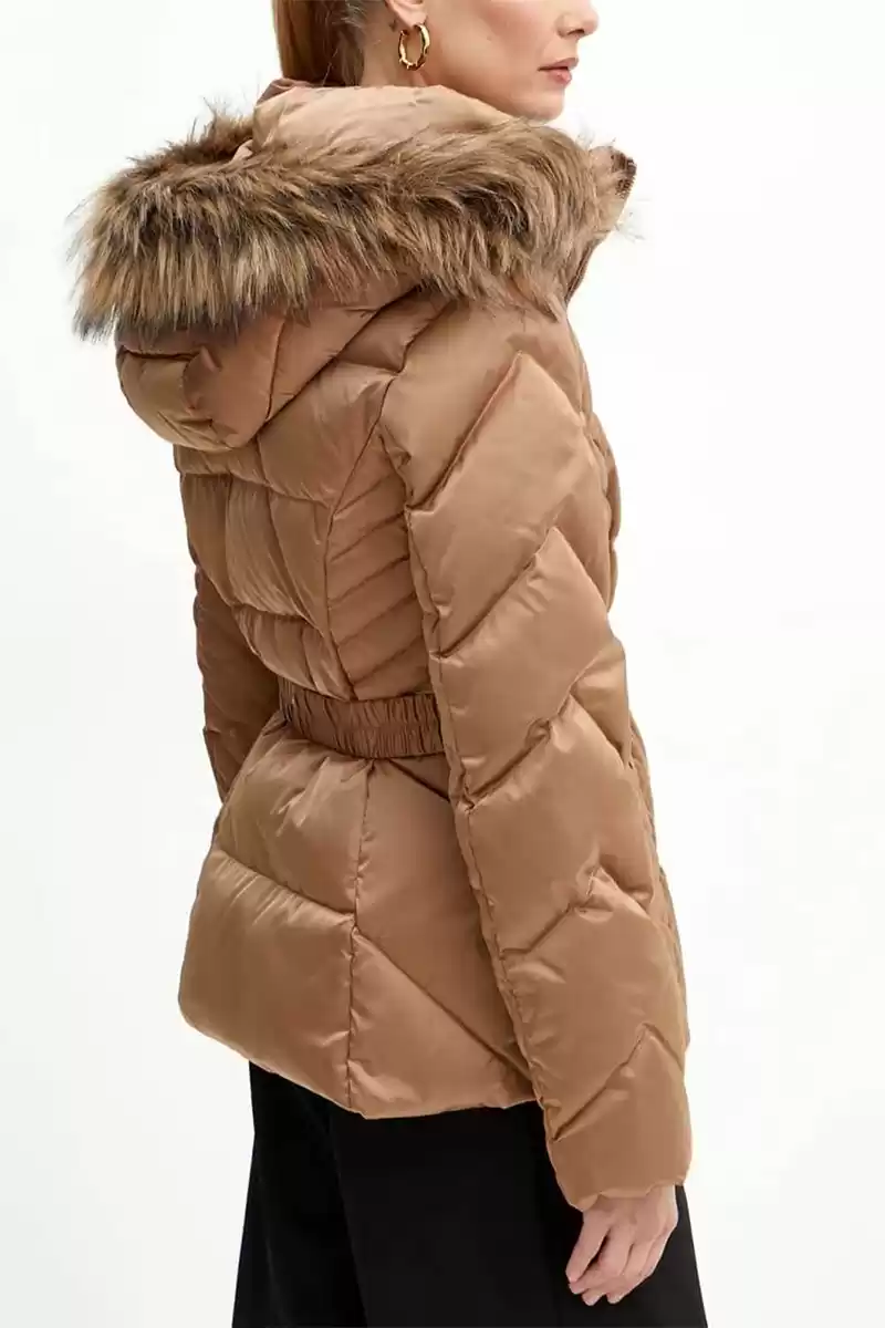 Guess Kadın Olga Kürk Yakalı Krem Mont