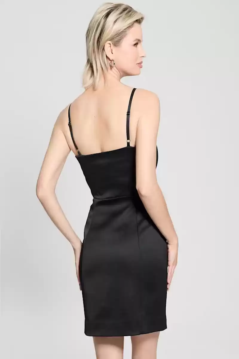 Guess Kadın Bodycon Eco Maelle Siyah Saten Mini Elbise