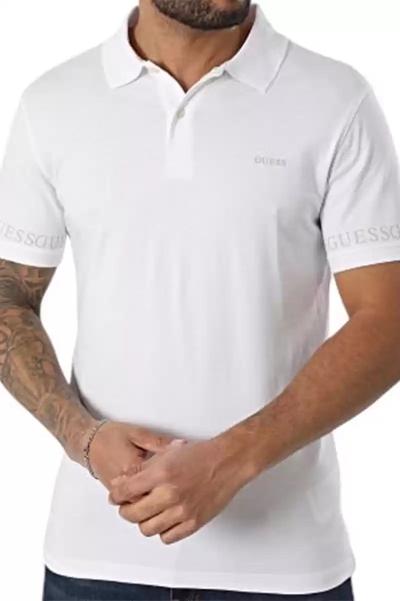 Guess Erkek Beyaz Polo T-Shirt