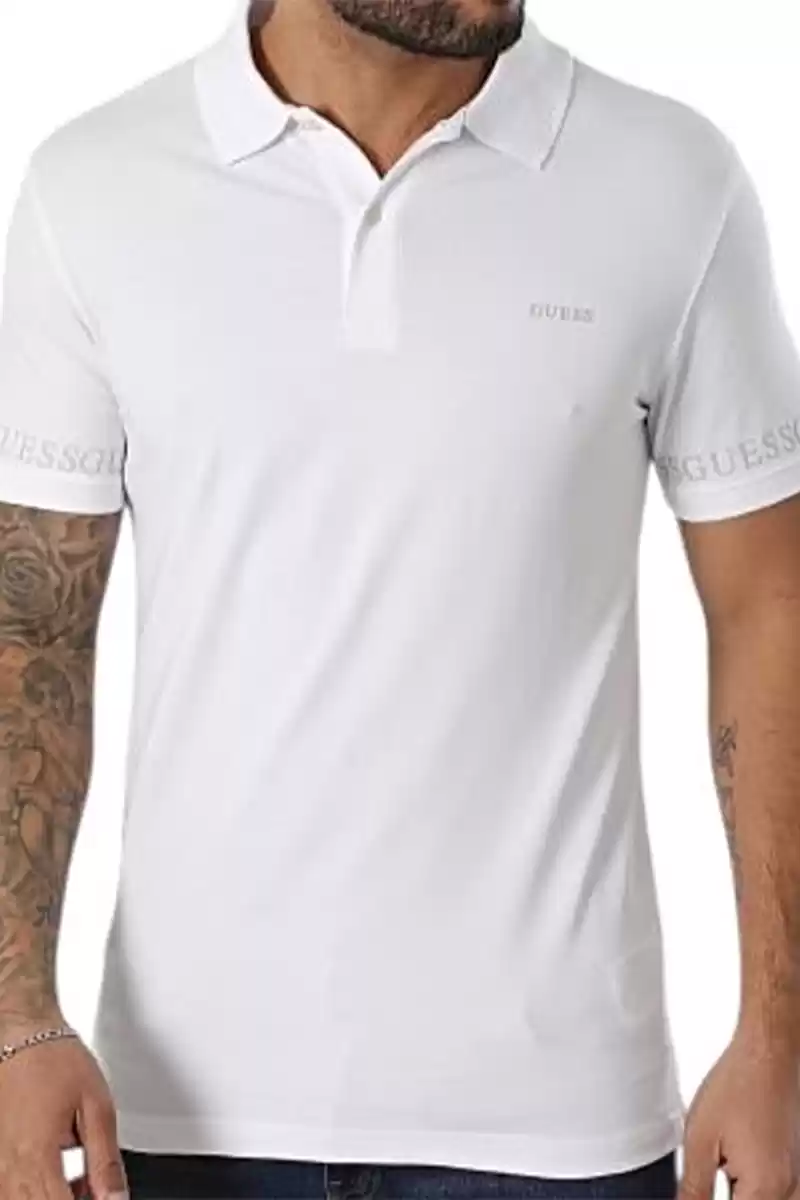 Guess Erkek Beyaz Polo T-Shirt