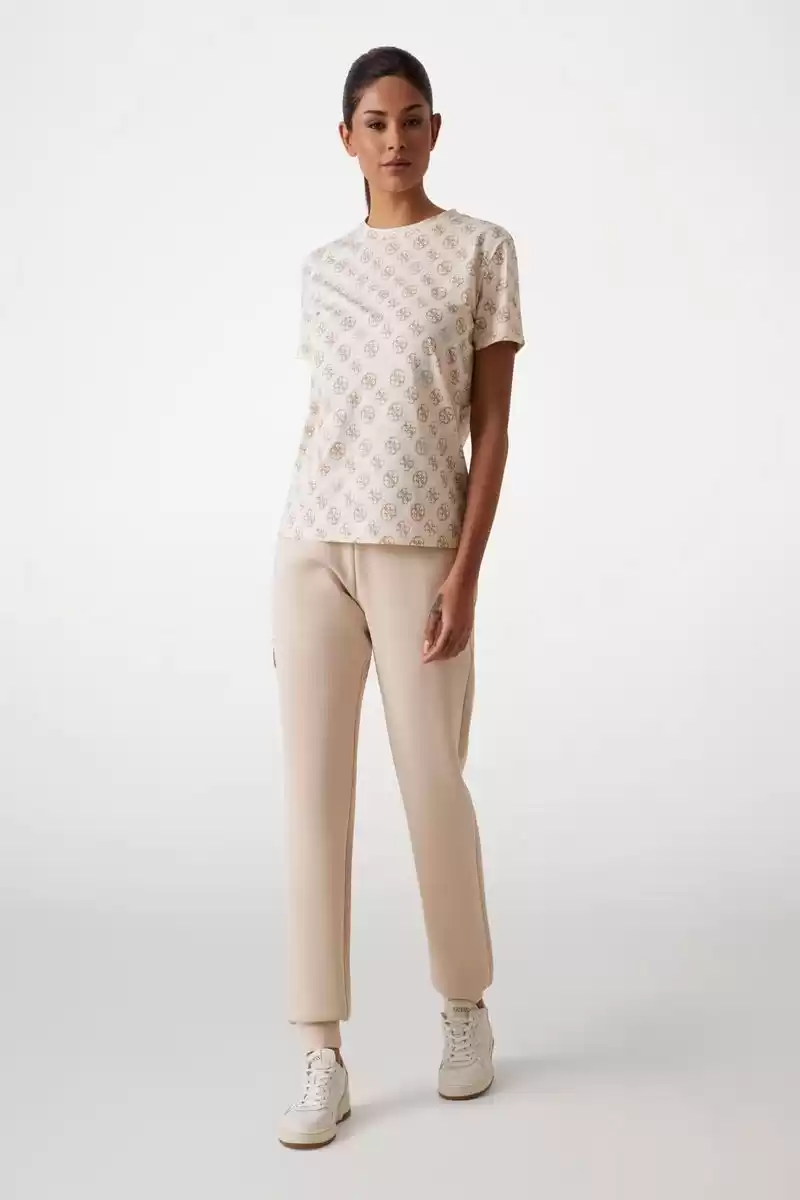 Guess Kadın Krem 4G Logolu T-Shirt