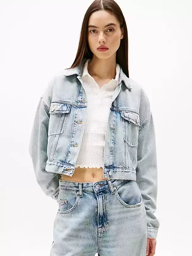 Tommy Jeans Kadın Açık Mavi Oversize Crop Denim Ceket