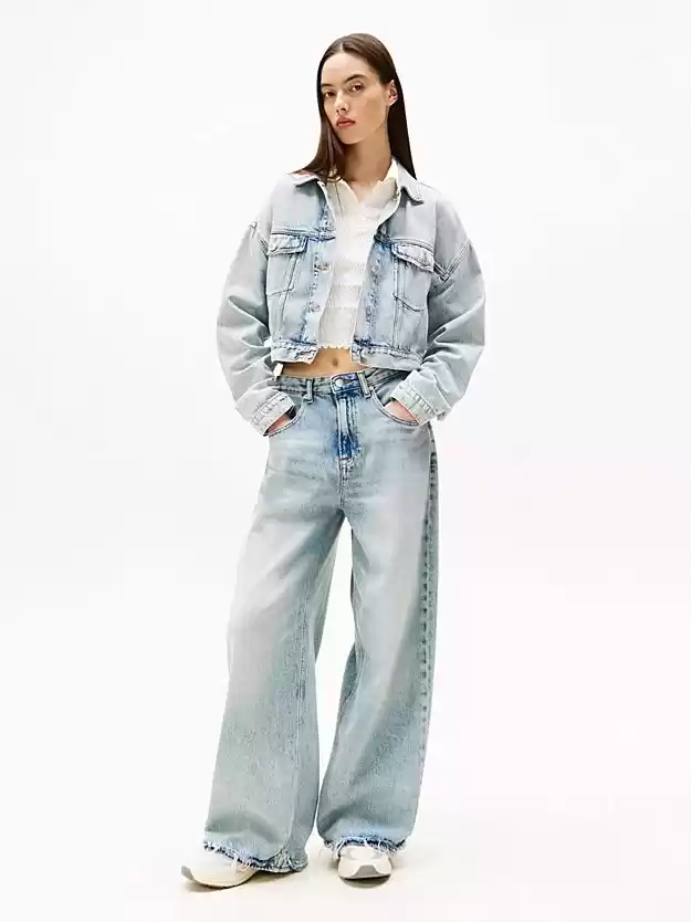 Tommy Jeans Kadın Açık Mavi Oversize Crop Denim Ceket