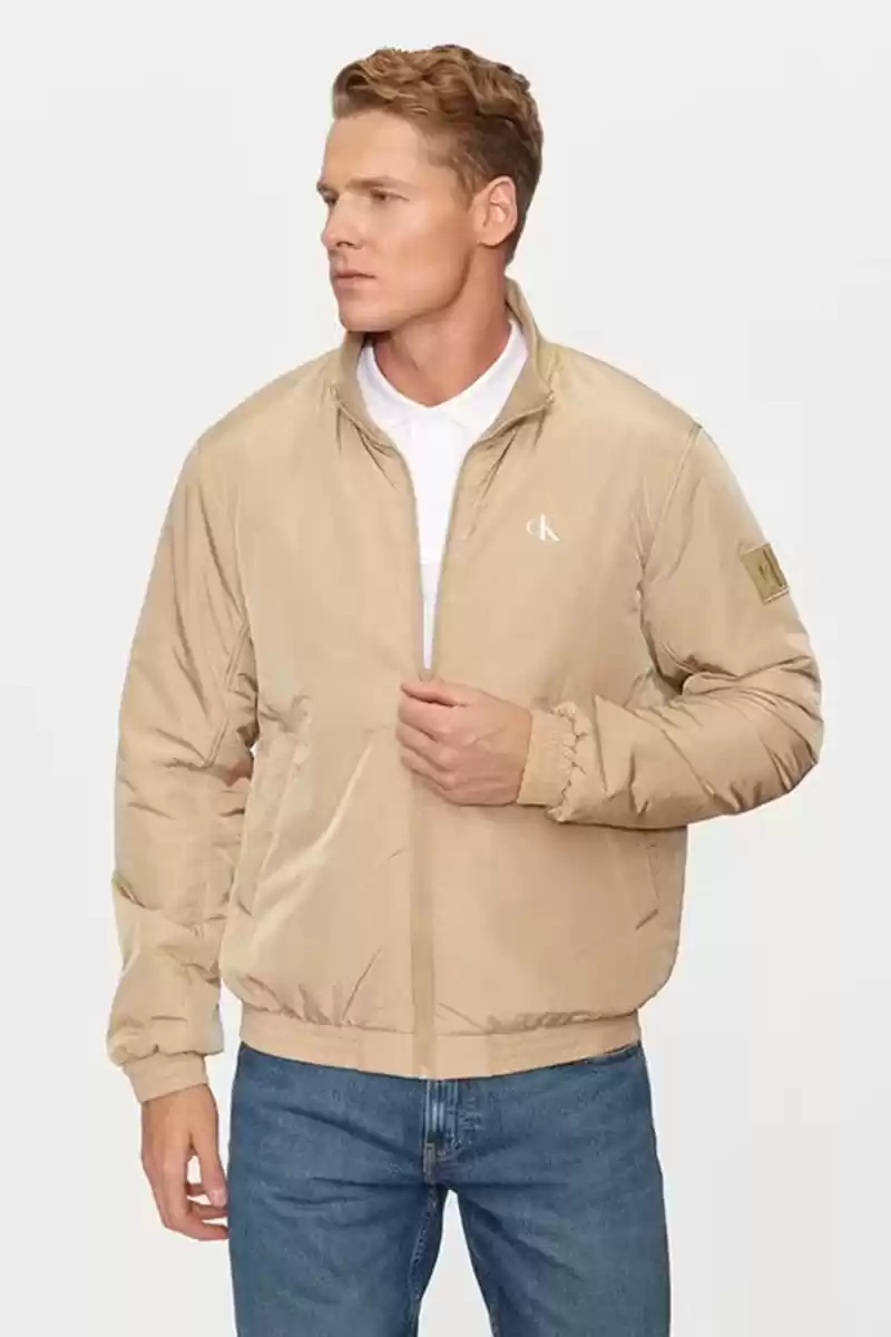 Calvin Klein Erkek Fermuarlı Bej Bomber Ceket