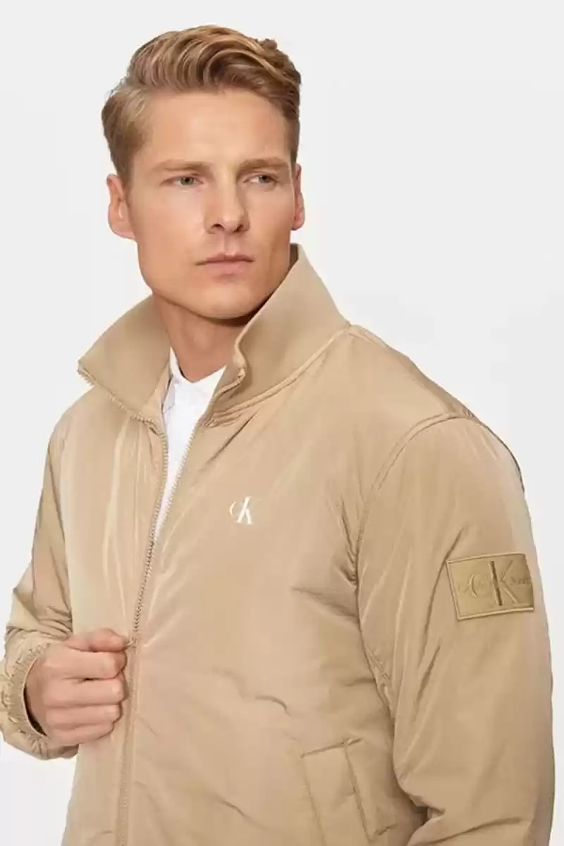 Calvin Klein Erkek Fermuarlı Bej Bomber Ceket