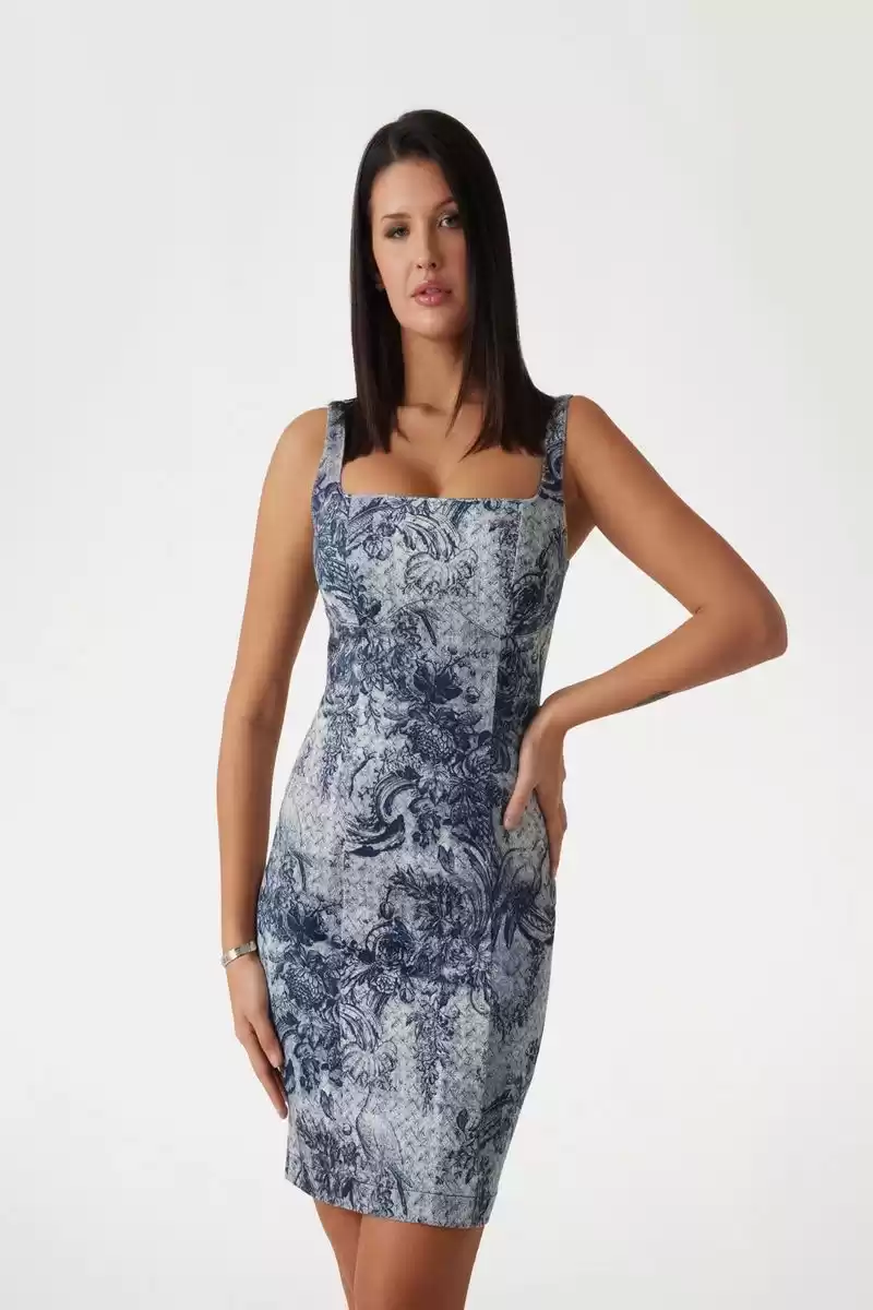 Guess Kadın Desenli Streç Denim Midi Elbise