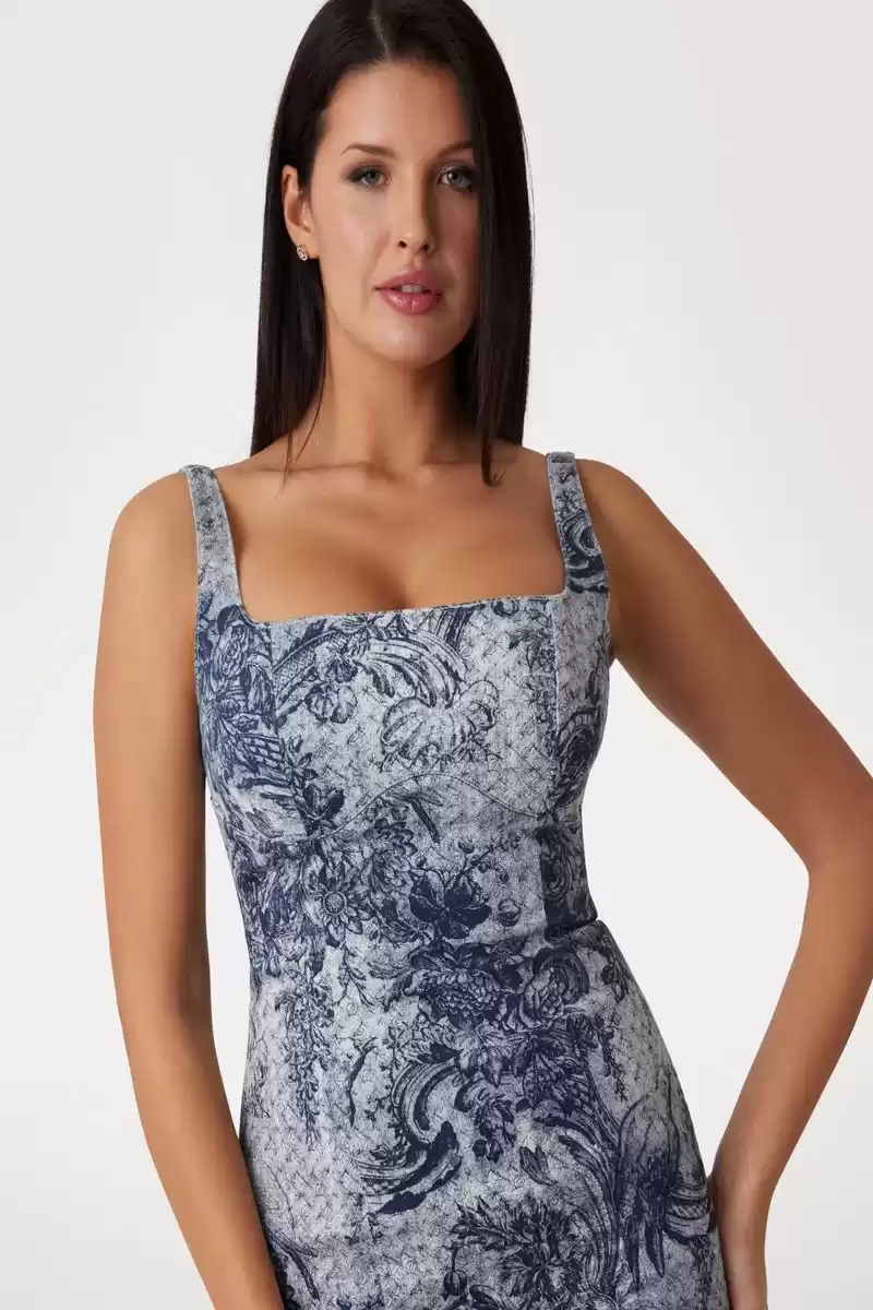 Guess Kadın Desenli Streç Denim Midi Elbise
