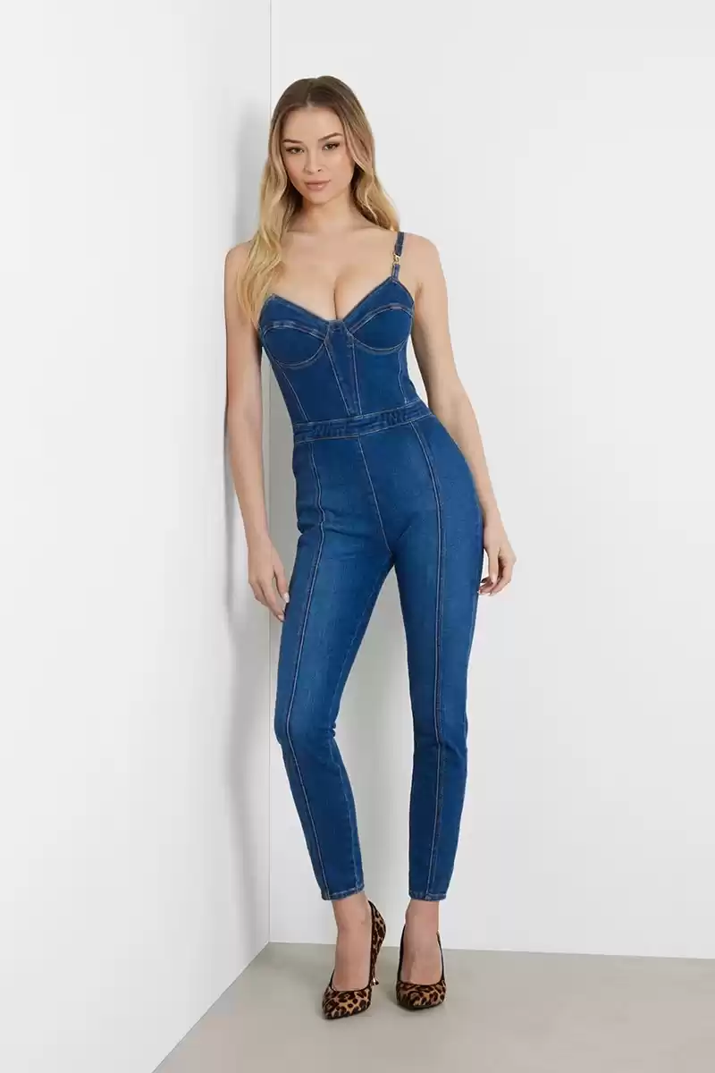 Guess Kadın Kalp Yaka Skinny Jean Mavi Tulum