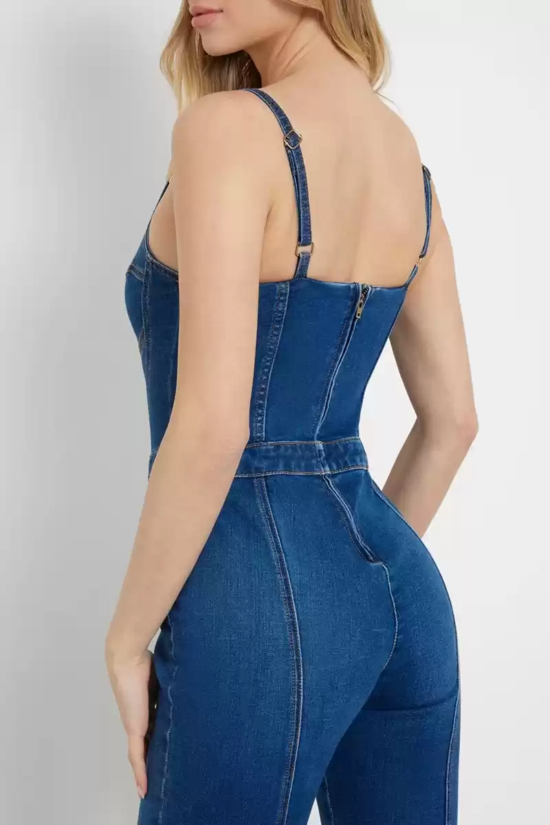 Guess Kadın Kalp Yaka Skinny Jean Mavi Tulum