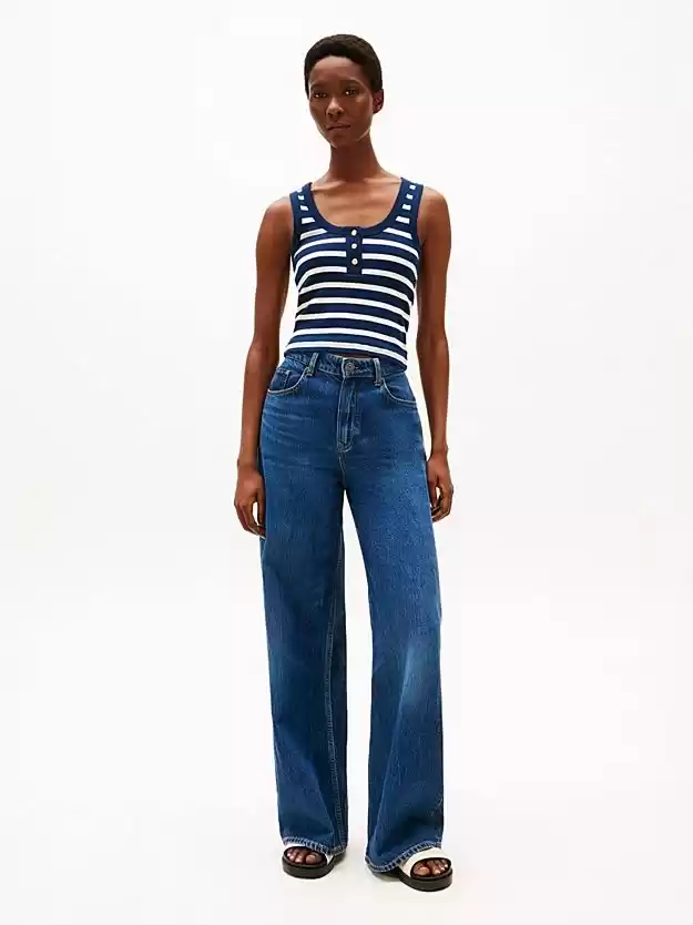 Tommy Hilfiger Kadın Lacivert Slim Fit Düğmeli Askılı Atlet