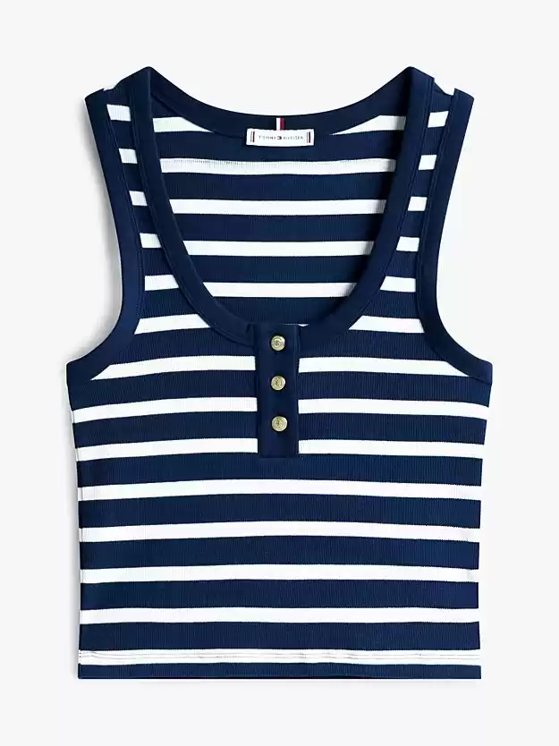 Tommy Hilfiger Kadın Lacivert Slim Fit Düğmeli Askılı Atlet