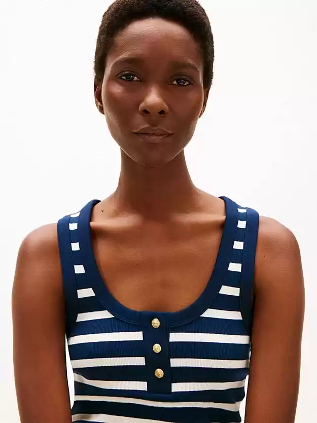 Tommy Hilfiger Kadın Lacivert Slim Fit Düğmeli Askılı Atlet