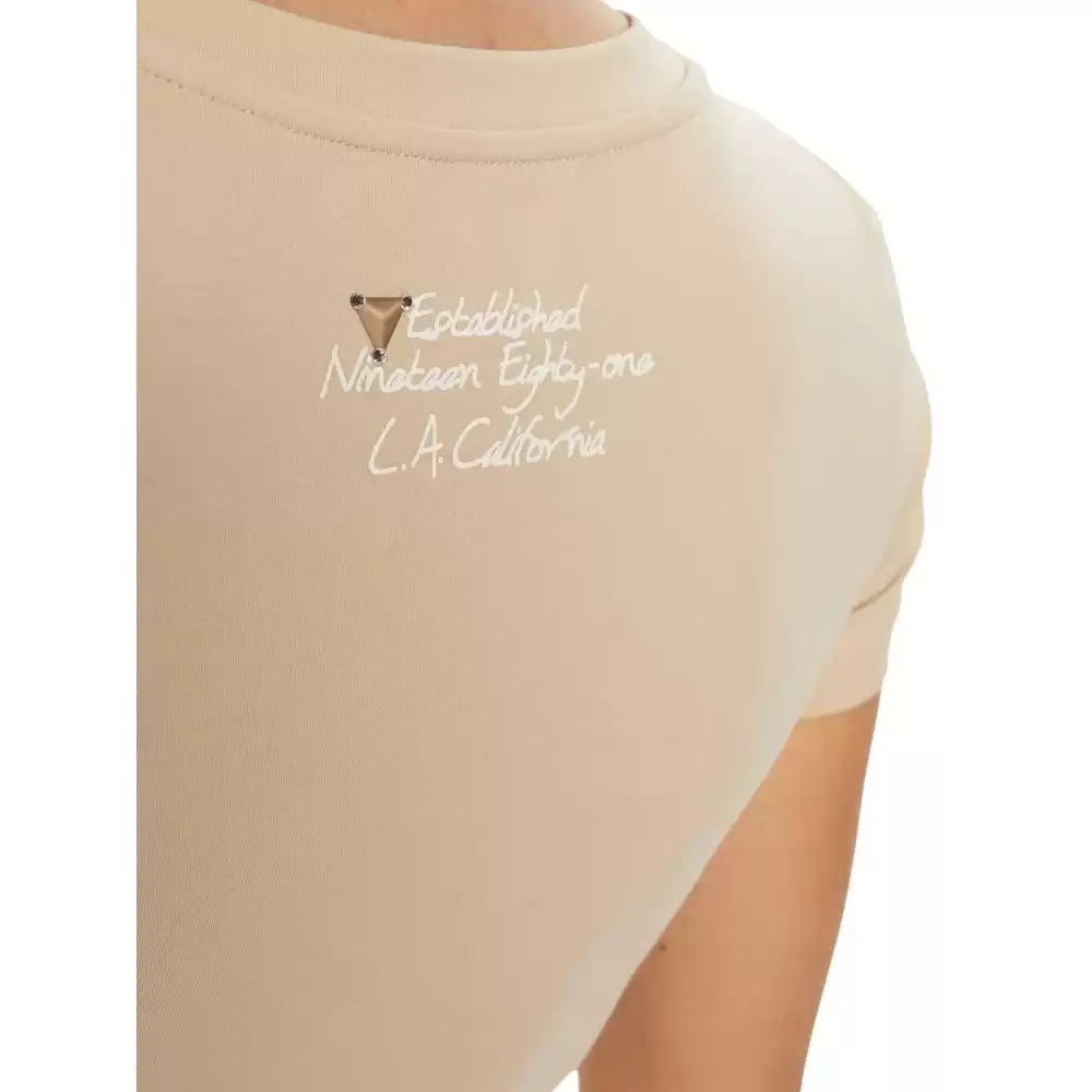 Guess Kadın Kahverengi Çita Desenli Üçgen Logolu T-Shirt