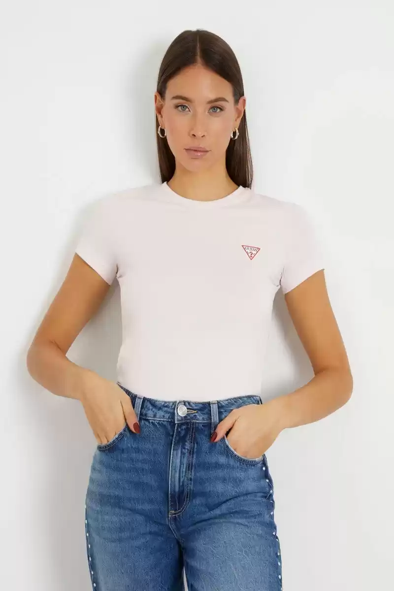 Guess Kadın Minimal Logolu Pembe T-Shirt