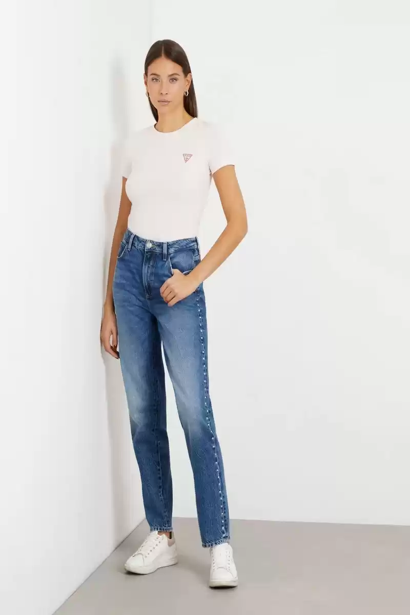 Guess Kadın Minimal Logolu Pembe T-Shirt