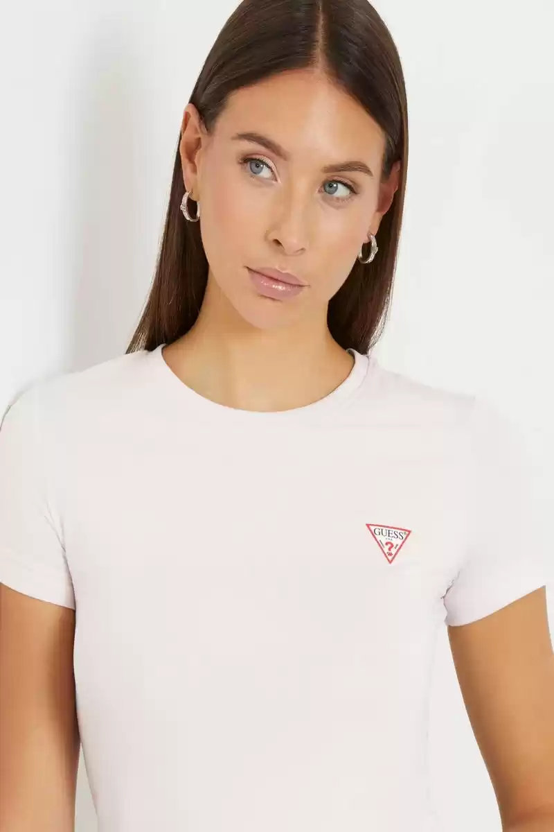 Guess Kadın Minimal Logolu Pembe T-Shirt