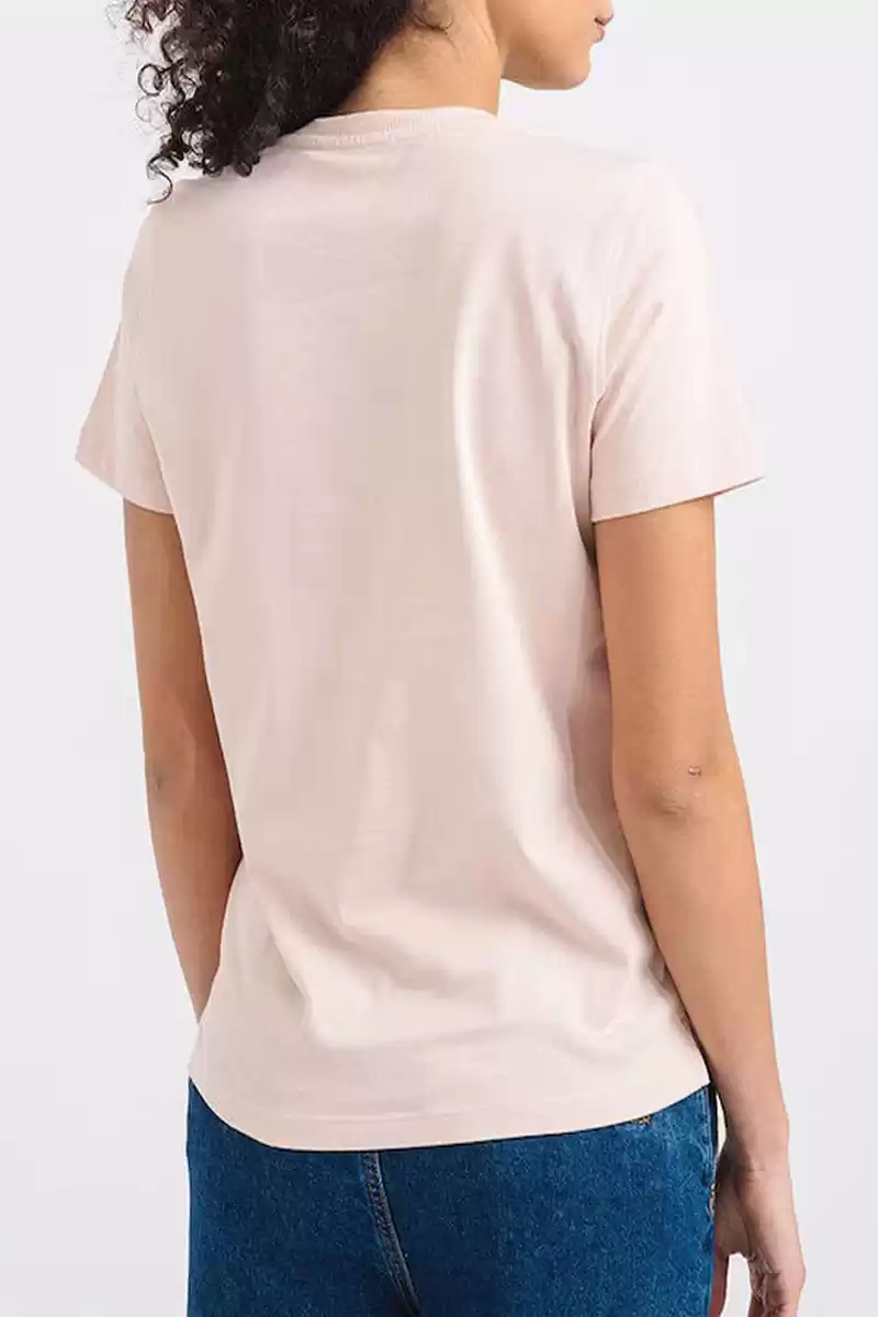 Guess Kadın Pembe Parıltılı Pullu Logolu  T-Shirt