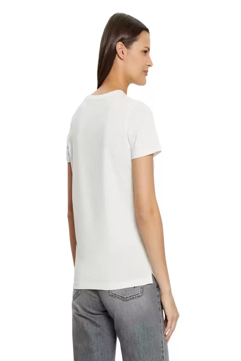 Guess Kadın Beyaz Parıltılı Pullu Logolu Bej T-Shirt