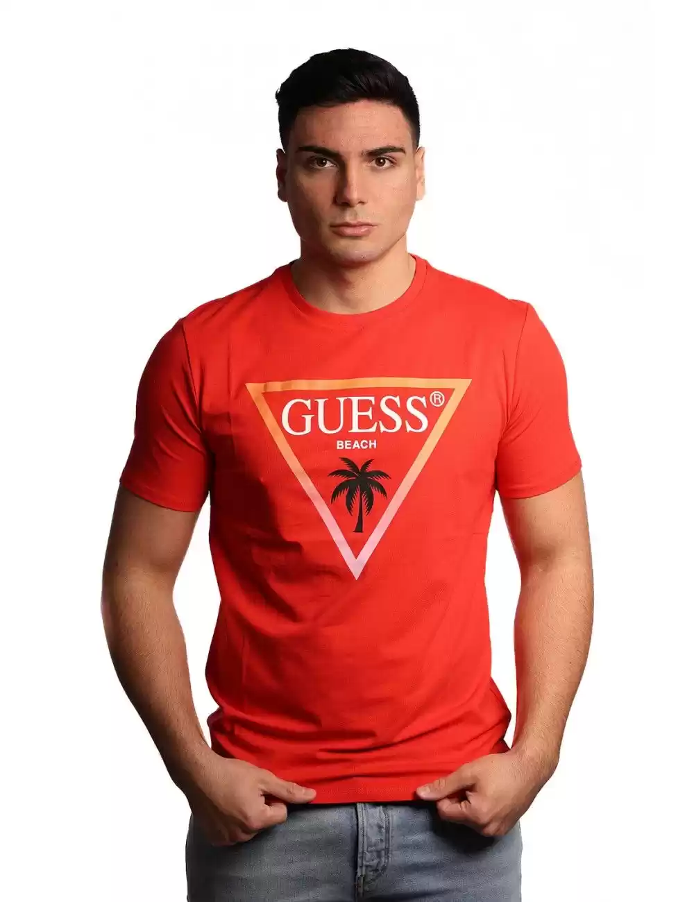 Guess Erkek Kırmızı Logolu Tişört