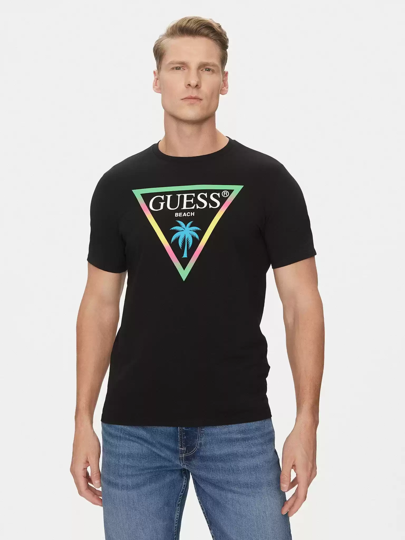 Guess Erkek Siyah Logolu Tişört