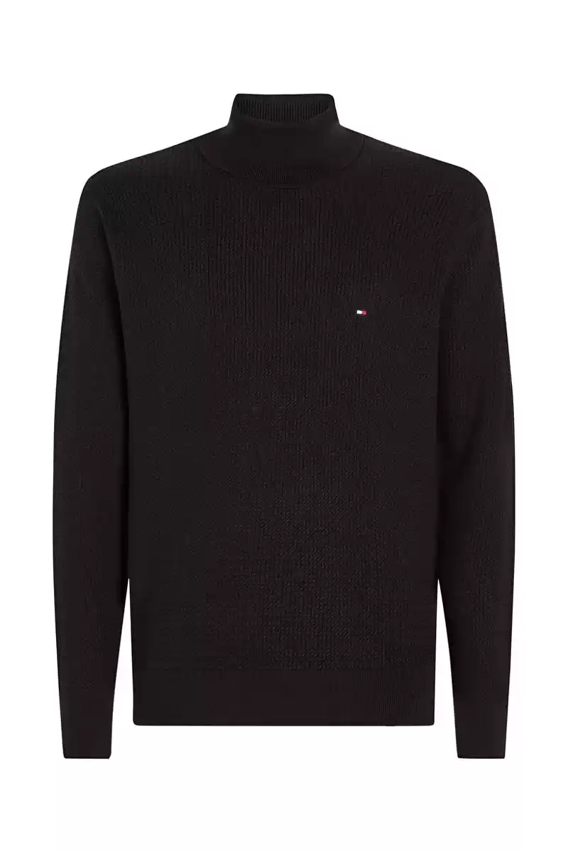 Tommy Hilfiger Yarım Balıkçı Yaka Siyah Erkek Kazak