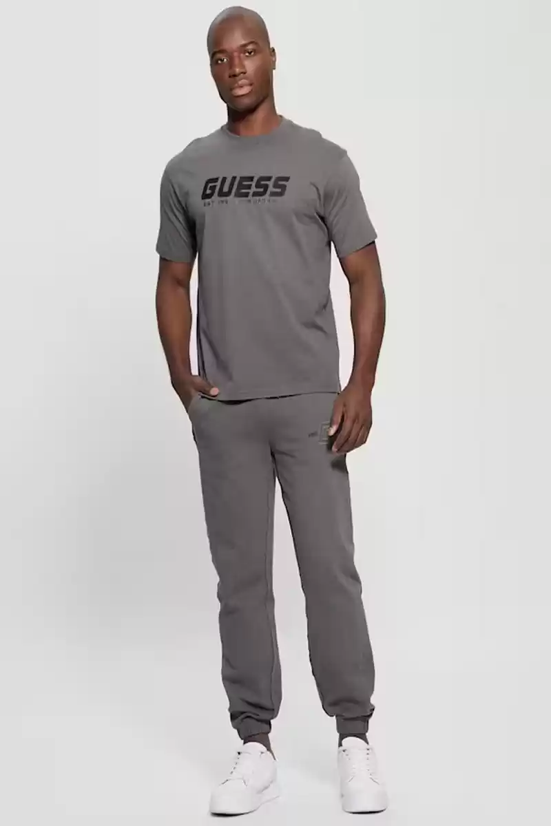 Guess Erkek Antrasit Logolu Nakış İşlemeli T-Shirt